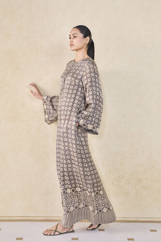 Sargassum Handcrafted Ajrakh Silk Kaftan - Grey, Grey, image 2